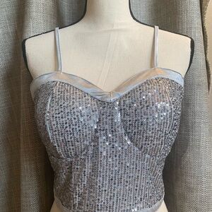 Madden NYC Silver Sequin Bustier Top